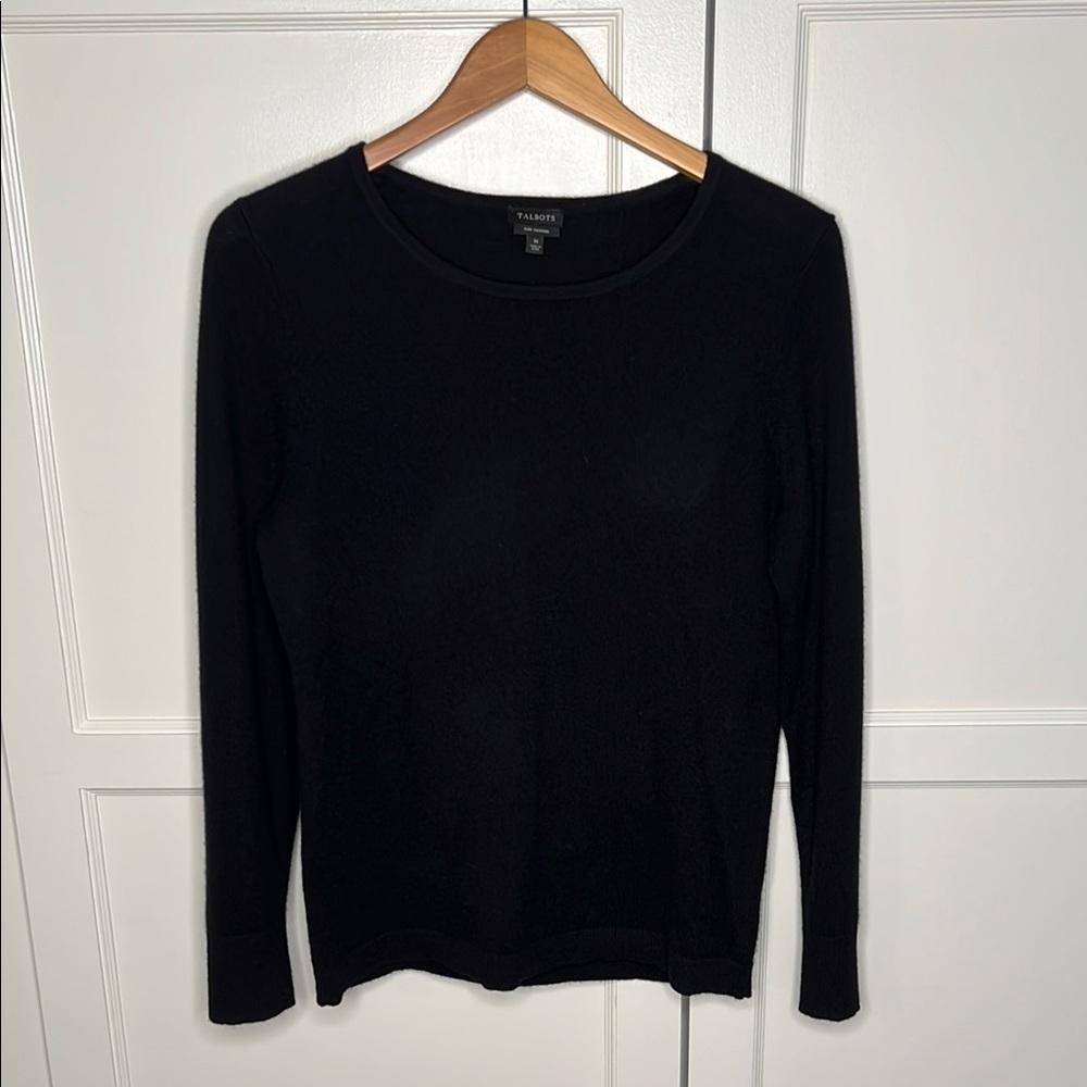 Talbots 100% Cashmere Black Fitted Long Sleeve Crew Neck Sweater Medium